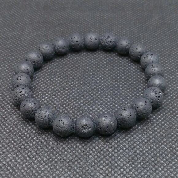 Gemstone Bracelet Tigers Eye Set of 3 Black Lava 8mm Beaded Handmade Stretch NEW - Picture 5 of 13